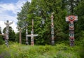 Wooden totem poles in Stanley Park. First Nations culture, travel, national art Vancouver, British Columbia, Canada Royalty Free Stock Photo