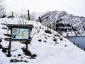 Wooden tourist information sign in winter, Norway, Vik Kommune Royalty Free Stock Photo