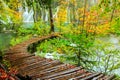 Wooden tourist path in Plitvice lakes national park Royalty Free Stock Photo