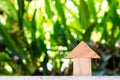 Wooden toy as dream house concept with blur green blackground Royalty Free Stock Photo