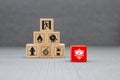 Wooden toy blocks with protect icon for fire safety protection and insurance Royalty Free Stock Photo