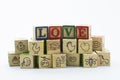 Wooden toy blocks spelling I love you isolated on a white background Royalty Free Stock Photo