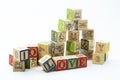 Wooden toy blocks spelling I love you isolated on a white background Royalty Free Stock Photo