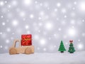 Wooden toy car, Gift box and Christmas tree with shiny light for Christmas and New Year holidays background, Winter season, Royalty Free Stock Photo