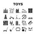 Wooden Toy For Children Play Time Icons Set Vector