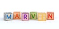 wooden toy cubes with letters with name marvin