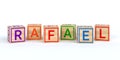 wooden toy cubes with letters with name rafael