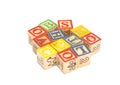 Wooden toy cubes with letters. Wooden alphabet blocks Royalty Free Stock Photo