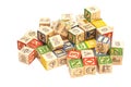 Wooden toy cubes with letters. Wooden alphabet blocks Royalty Free Stock Photo