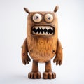 Cartoonish Wooden Toy Monster With Multiple Eyes And Beak