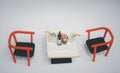 Wooden Toy Furniture for Children miniature table for a drink with chairs in the living room. Royalty Free Stock Photo