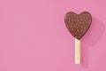 Heart shaped Ice Cream popsicle lollipop on pastel pink background