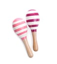 Wooden toy maracas on white background, top view Royalty Free Stock Photo