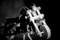 Wooden toy motorcycle on a dark background Royalty Free Stock Photo