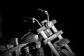 Wooden toy motorcycle on a dark background Royalty Free Stock Photo