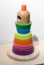 Wooden toy stand alone on wooden shelf Royalty Free Stock Photo