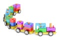 Wooden toy train with colorful blocs, 3D rendering Royalty Free Stock Photo