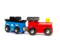 Wooden toy train with colorful blocs isolated Royalty Free Stock Photo