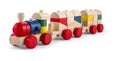 Wooden toy train with colorful blocs isolated over white Royalty Free Stock Photo