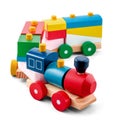 Wooden toy train with colorful blocs isolated over white Royalty Free Stock Photo