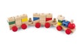 Wooden toy train with colorful blocs isolated over white with cl Royalty Free Stock Photo