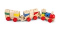 Wooden toy train with colorful blocs isolated over white with cl Royalty Free Stock Photo