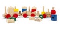 Wooden toy train with colorful blocs isolated over white with cl Royalty Free Stock Photo