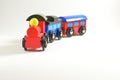 Wooden toy train with colorful blocs isolated on white background Royalty Free Stock Photo