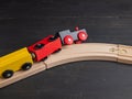 Wooden toy train with dark background Royalty Free Stock Photo