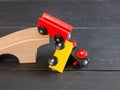 Wooden toy train with dark background Royalty Free Stock Photo