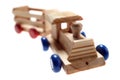 Wooden toy train on white background and selective focus Royalty Free Stock Photo