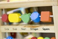 Wooden toys to learn and play with shapes and color selective f Royalty Free Stock Photo