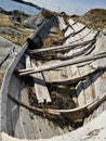 Wooden traditional Norwegian boat on the fjord coast Royalty Free Stock Photo