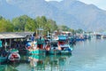 Wooden traditional ships on the ocean. beautiful sea landscape. A tropical vacation. The trip to Asia.