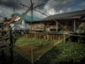 Wooden traditional thai house, stilt house, Thailand fisherman village and landscape