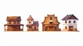 Wooden traditional western architecture set with saloon, bank, sheriff, and store. House exterior with cowboy style Royalty Free Stock Photo