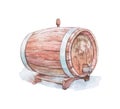 Wooden traditional wine barrel watercolor