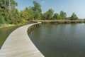 Idyllic landscape of wooden trail in Hong Kong wetland park Royalty Free Stock Photo