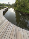 Idyllic landscape of wooden trail in Hong Kong wetland park Royalty Free Stock Photo