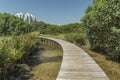 Scenery of wooden trail in Hong Kong wetland park Royalty Free Stock Photo