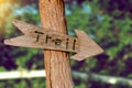 Wooden trail sign for hiking