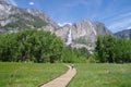 Wooden trail to Horsetail fall, Yosemite National Park Royalty Free Stock Photo