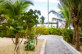 Wooden trail walk path and fence at Caribbean beach Mexico Royalty Free Stock Photo