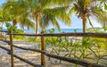 Wooden trail walk path and fence at Caribbean beach Mexico Royalty Free Stock Photo