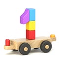 Wooden train Number 1 ONE 3D