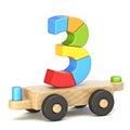 Wooden train Number 3 THREE 3D