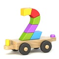 Wooden train Number 2 TWO 3D