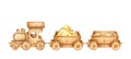 Wooden train with sand watercolor Royalty Free Stock Photo