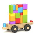 Wooden train wagon with colorful toy bricks 3D Royalty Free Stock Photo