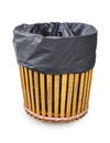 The Wooden trash can with black bag isolated on white background, Save clipping path